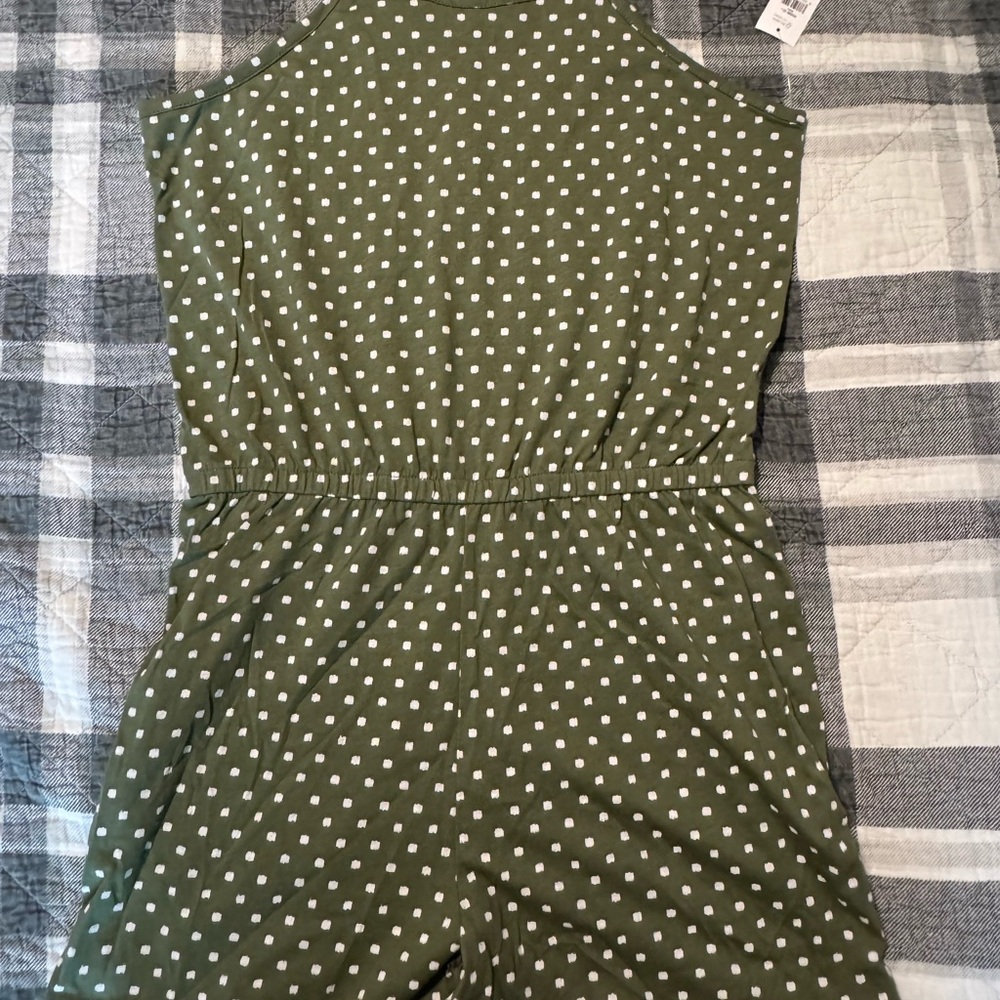 Girls Old Navy Olive Green Polka Dot Short Romper NWT